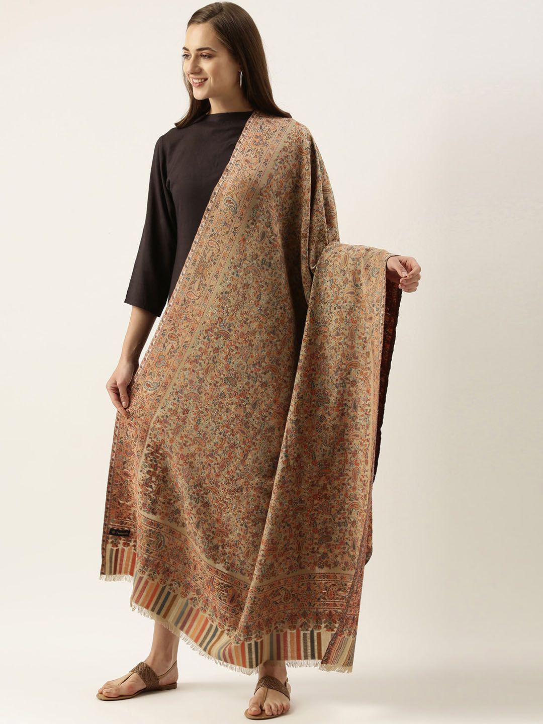 Dhiyona PA Women Beige Kaani Woven Design Shawl