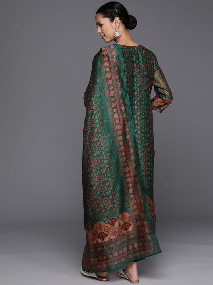 Dhiyona VA Women'sEthnic Motifs Printed Sequinned Chanderi Cotton Kurta with Trousers & Dupatta