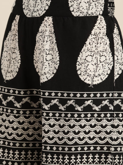 Dhiyona SN Women's Black & White Ethnic Motifs Printed Pure Cotton Kurta with Sharara