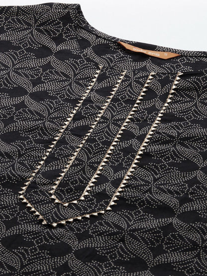 Women Black & Grey Printed Kurta with Palazzos