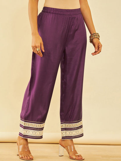 Dhiyona SO Women's Purple Ethnic Motifs Embroidered Regular Sequinned Kurta with Palazzos