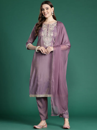 Dhiyona IE Ethnic Motifs Embroidered Kurta with Trousers & With Dupatta