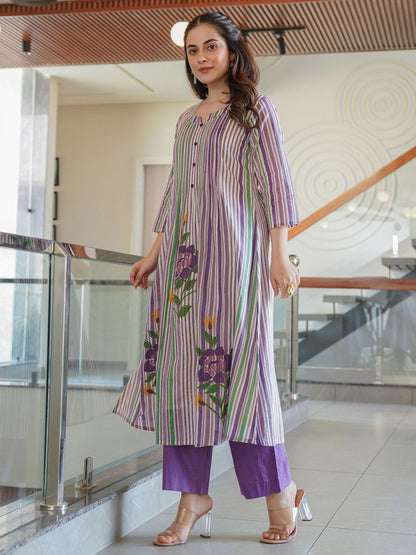 Dhiyona IE Floral Printed Pure Cotton Tunic With Trousers Co-Ords