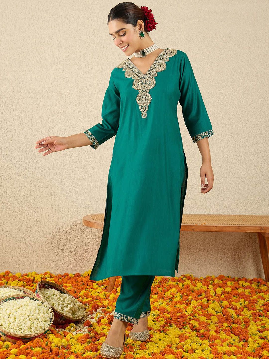 Dhiyona IE Embroidered Top With Trouser Co-Ords