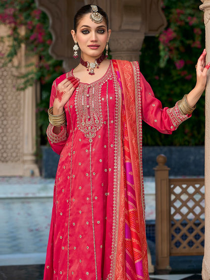 Ethnic Motifs Embroidered Sequinned Anarkali Kurta with Trouser & Dupatta