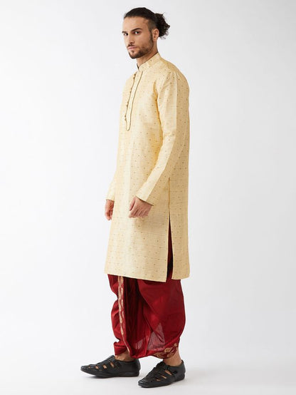 Men's Beige Silk Blend Straight Kurta and Dhoti Set