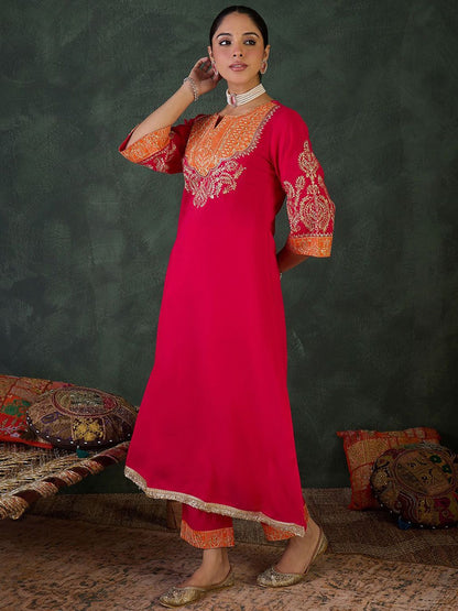 Dhiyona IE Embroidered Round Neck Top With Trousers Co-Ords