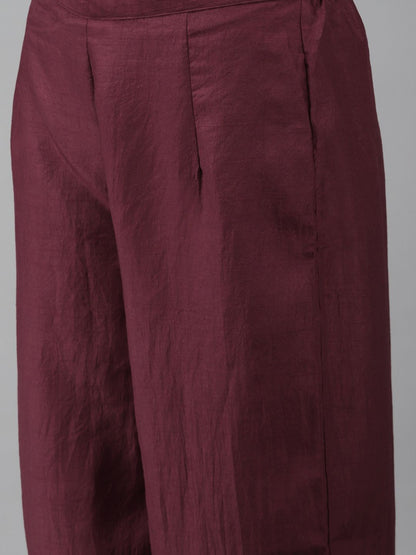 Dhiyona IE Women Maroon Yoke Design Regular Mirror Work Kurta with Palazzos