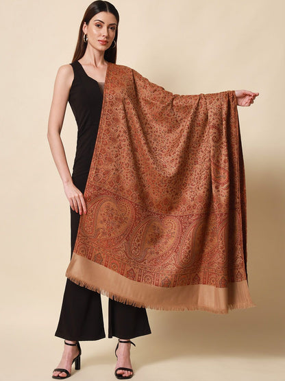 Dhiyona PA Women Brown & Beige Woven-Design Shawl