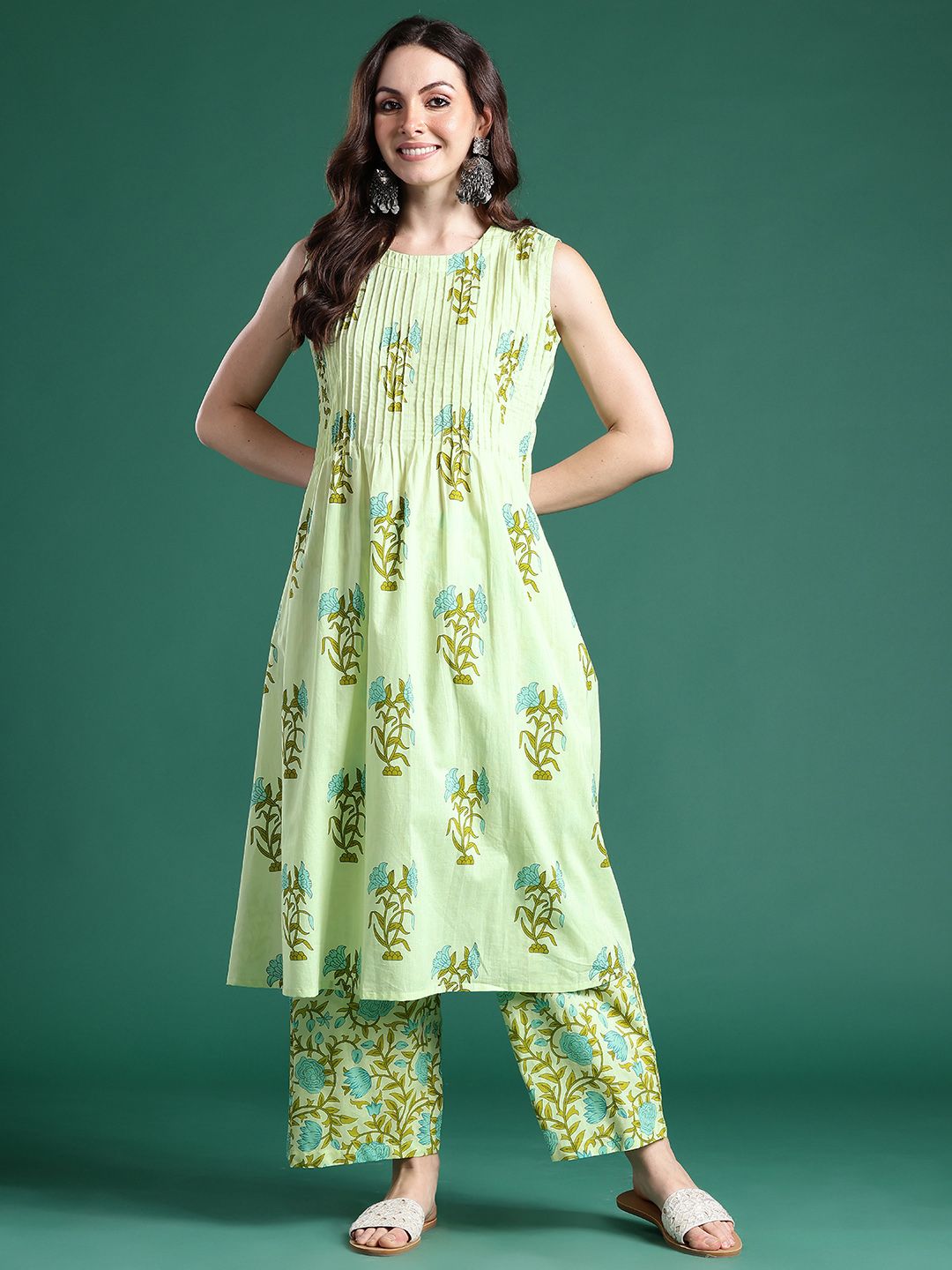 Floral Printed Regular Pure Cotton Kurta with Palazzos