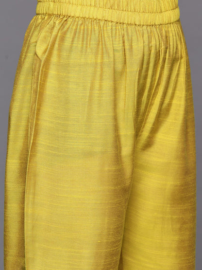 Dhiyona VA Women's Yellow Ethnic Motifs Embroidered Thread Work Kurta with Trousers & With Dupatta