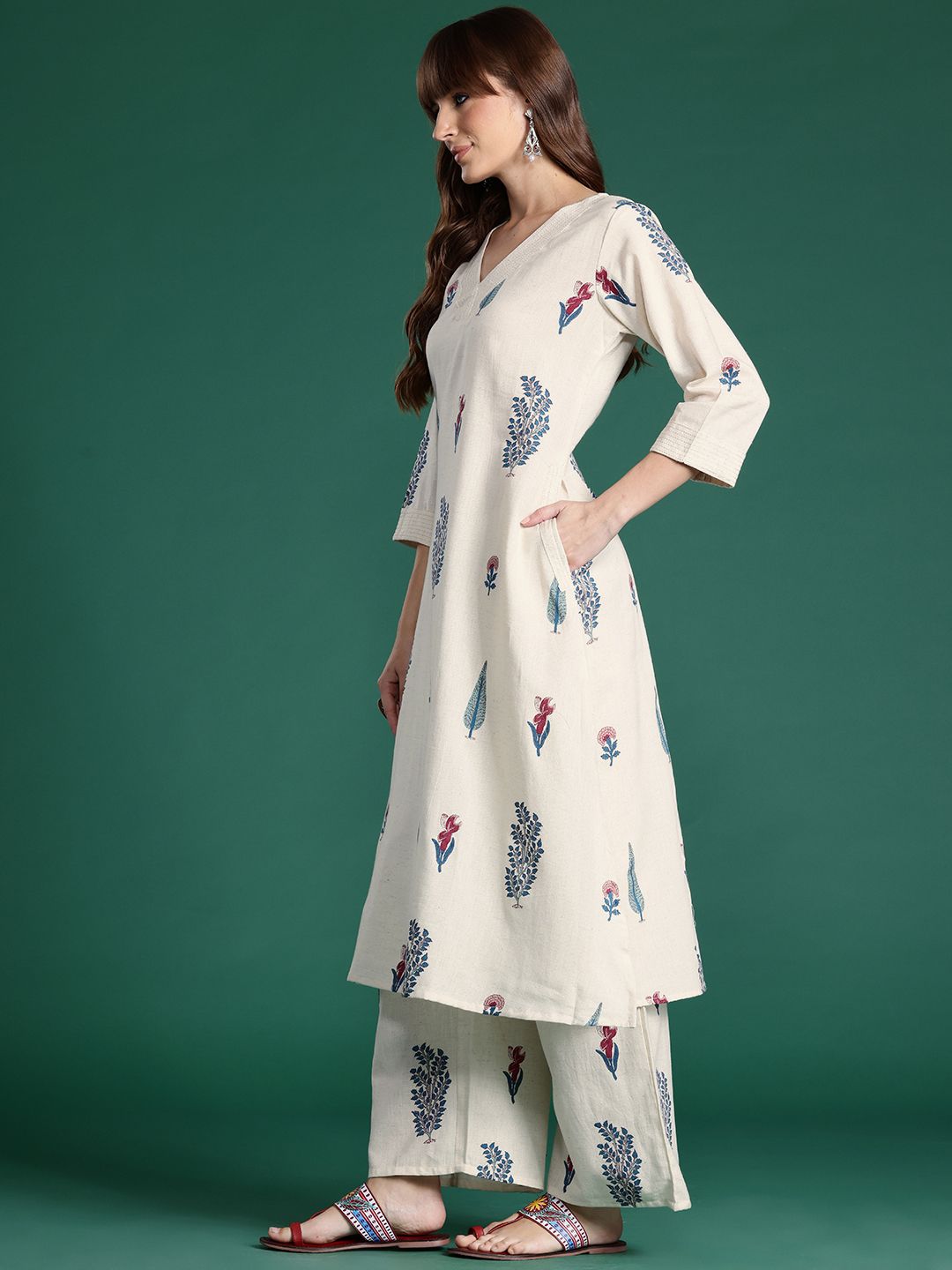 Women Floral Printed Pure Cotton Kurta with Palazzos