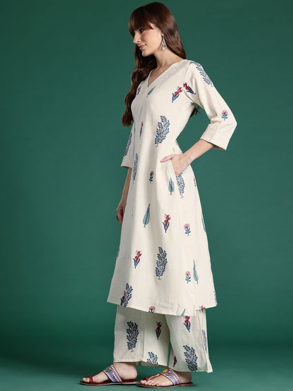 Women Floral Printed Pure Cotton Kurta with Palazzos
