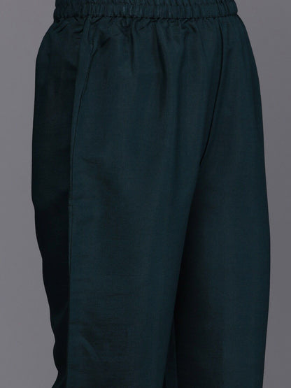 Dhiyona VA Women'sGreen Ethnic Motifs Embroidered Straight Kurta With Trousers & Dupatta