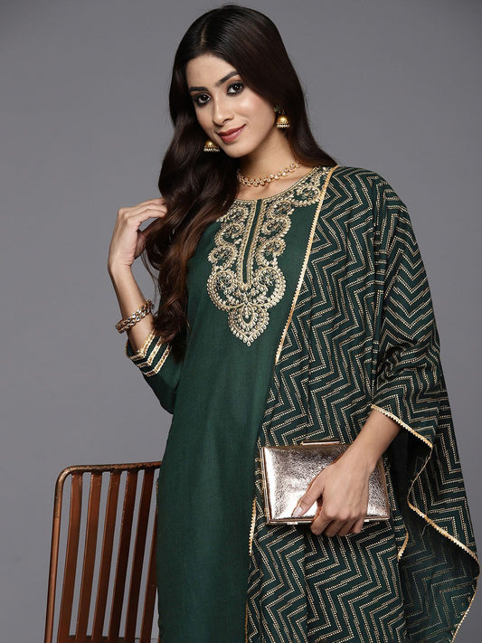 Women Ethnic Motifs Embroidered Liva Kurta & Palazzos With Dupatta
