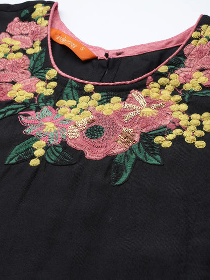 Dhiyona IE Women Black Embroidered Kurta with Palazzos & With Dupatta