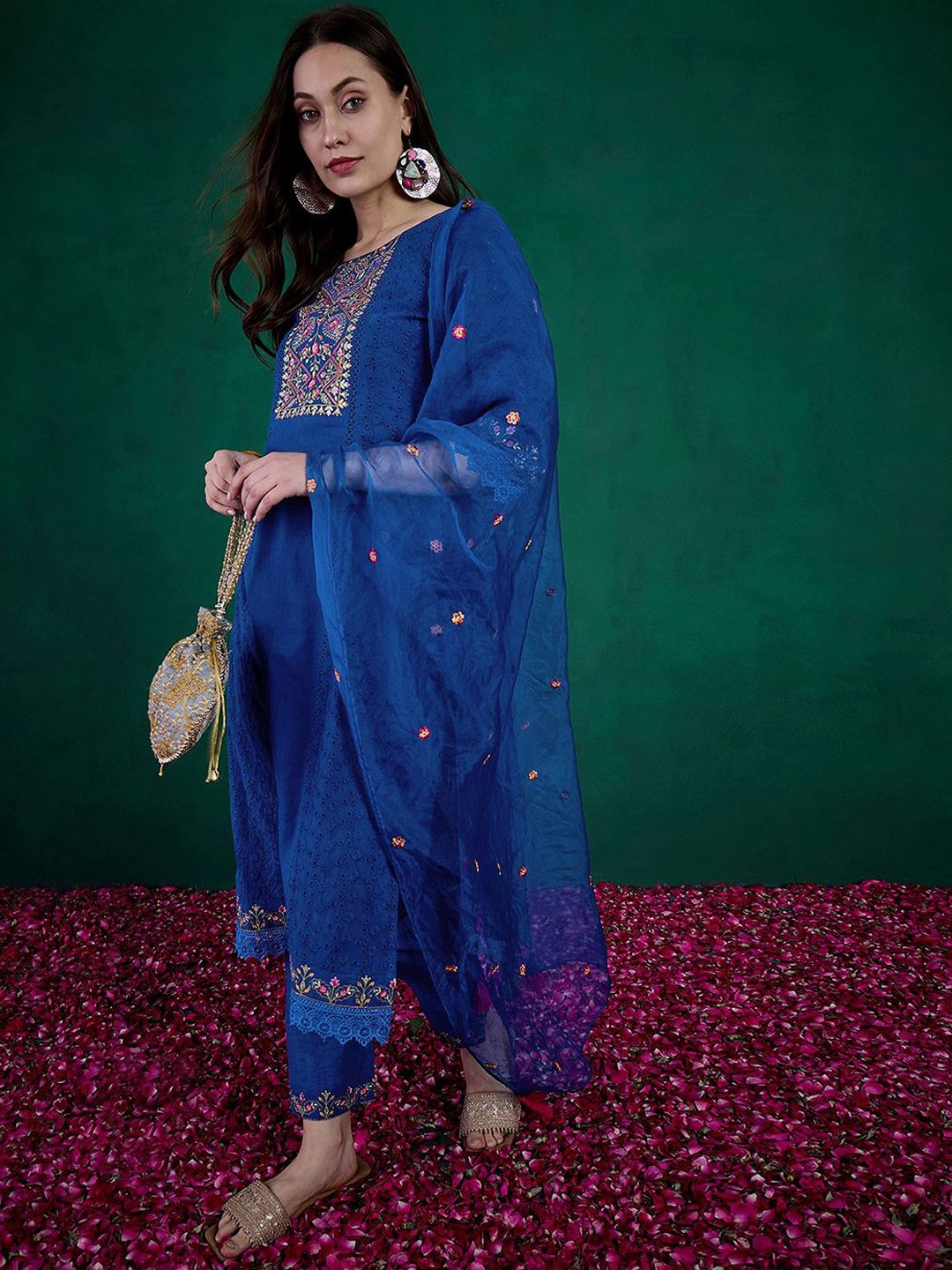Dhiyona SN Women's Sequin Embroidered Straight Kurta & Trouser With Dupatta