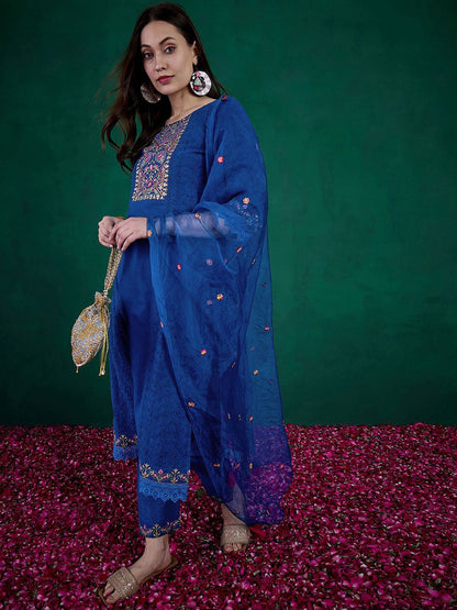Dhiyona SN Women's Sequin Embroidered Straight Kurta & Trouser With Dupatta