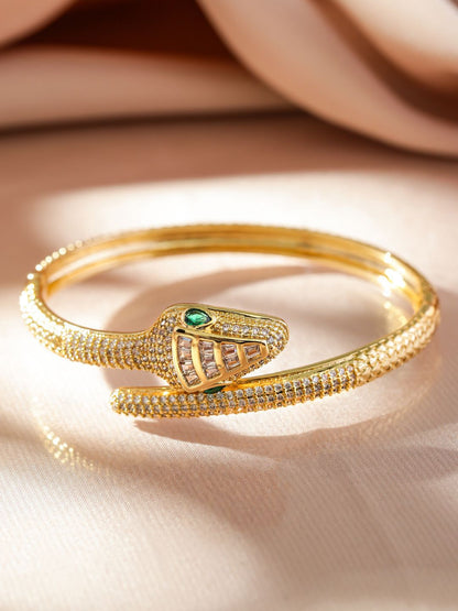 Dhiyona RJ Women's 22K Gold Plated Emerald & Cubic Zirconia Snake Design Demi Fine Openable Bracelet