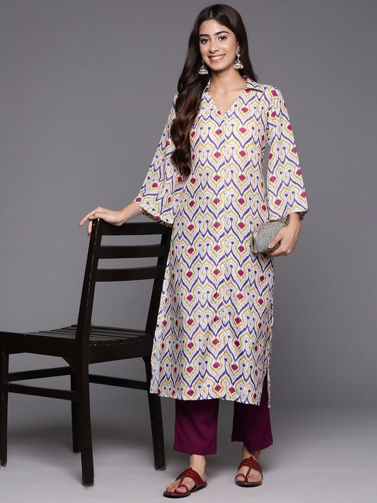 Dhiyona VA Women'sAbstract Woven Design Flared Kurta with Trousers