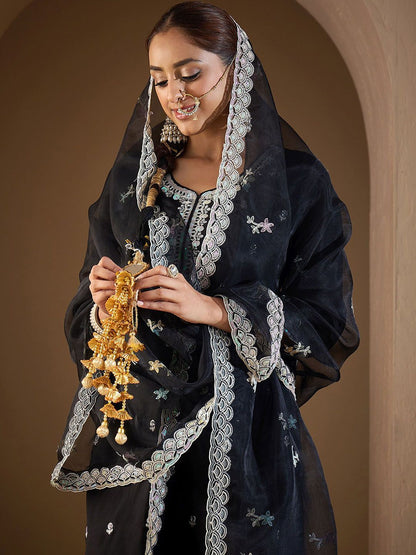 Women Ethnic Motifs Embroidered Regular Kurta with Trousers & With Dupatta