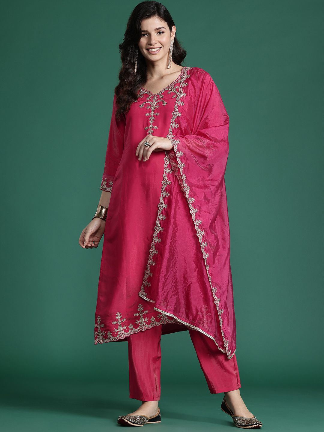 Ethnic Motifs Embroidered Kurta with Trousers & With Dupatta
