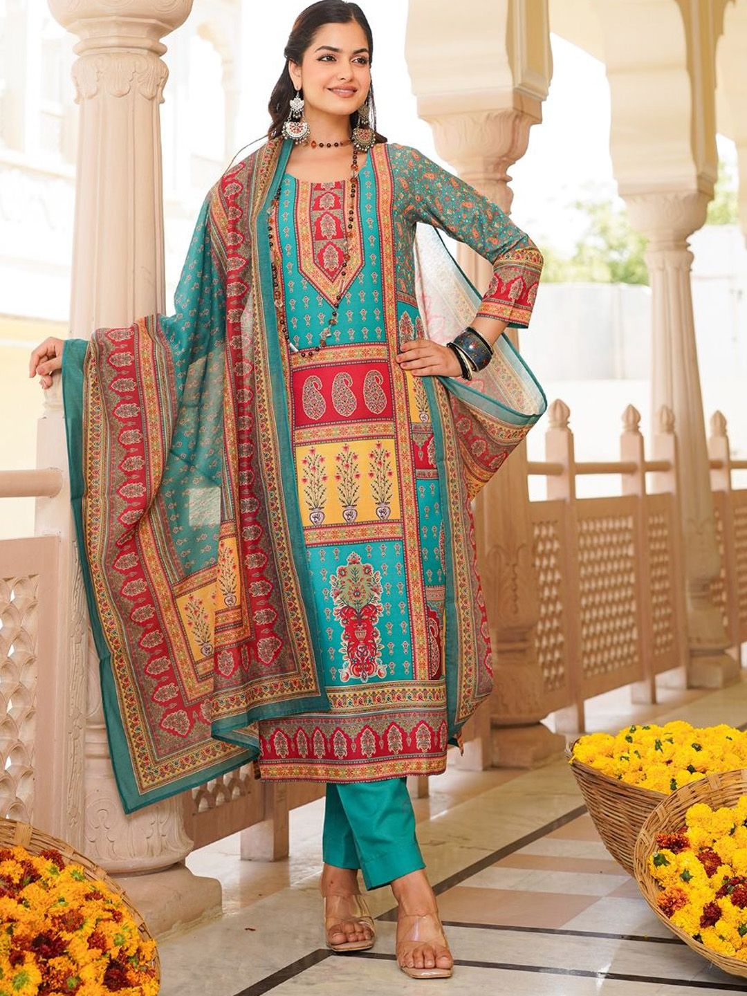 Dhiyona KL Women Ethnic Motifs Printed Kurta with Trousers & With Dupatta