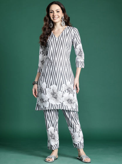 Floral Printed Regular Pure Cotton Kurta with Trousers