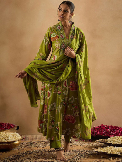 Dhiyona IE Floral Printed Empire Pure Cotton Anarkali Kurta With Trouser & Dupatta