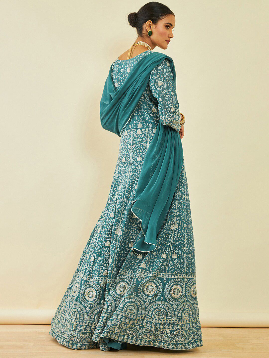Dhiyona SO Women's Ethnic Motifs Embroidered Georgette Kurta With Churidar & Dupatta