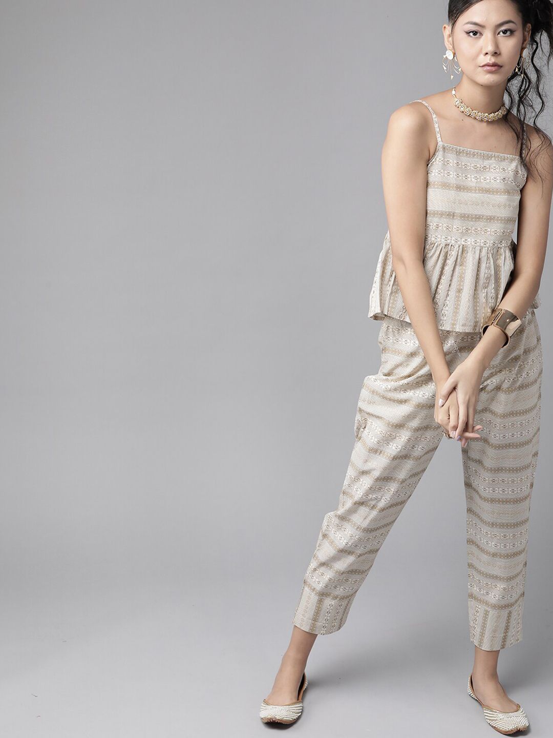 Dhiyona IE Women Printed Shoulder Straps Pure Cotton Top with Trousers