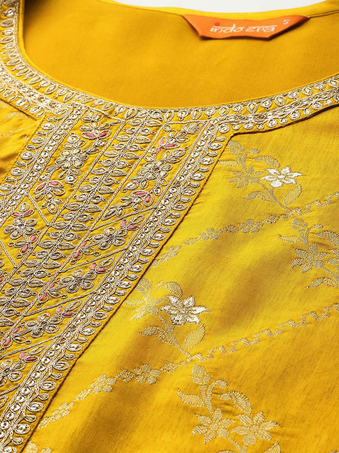 Ethnic Motifs Yoke Design Thread Work Kurta With Trousers & Dupatta