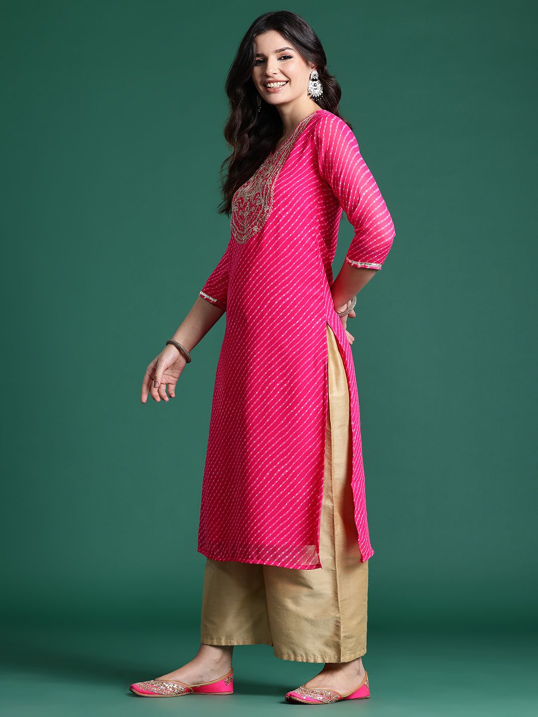 Dhiyona IE Leheriya Printed Indie Printed Georgette Kurta