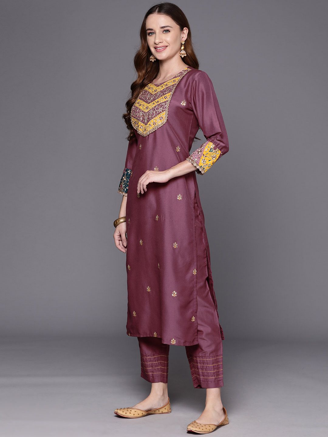 Embroidered Regular Sequinned Kurta with Trousers & Dupatta