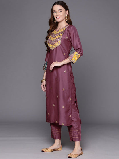 Embroidered Regular Sequinned Kurta with Trousers & Dupatta