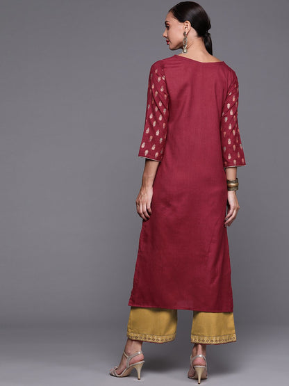 Dhiyona IE Women Maroon Ethnic Motifs Printed Kurta with Palazzos