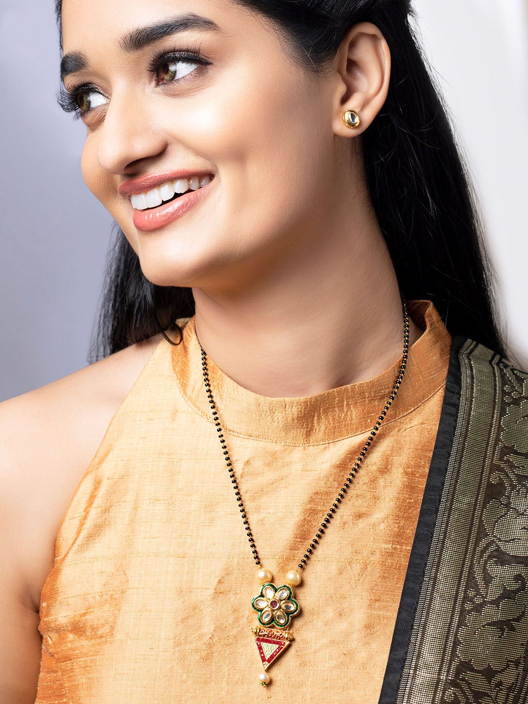 Dhiyona RJ Women's Enamelled Gold-Toned Stone-Studded Mangalsutra Set