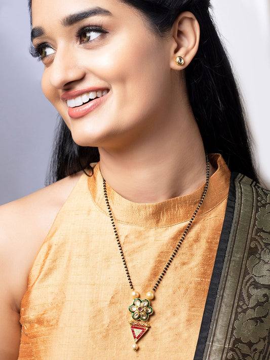 Dhiyona RJ Women's Enamelled Gold-Toned Stone-Studded Mangalsutra Set