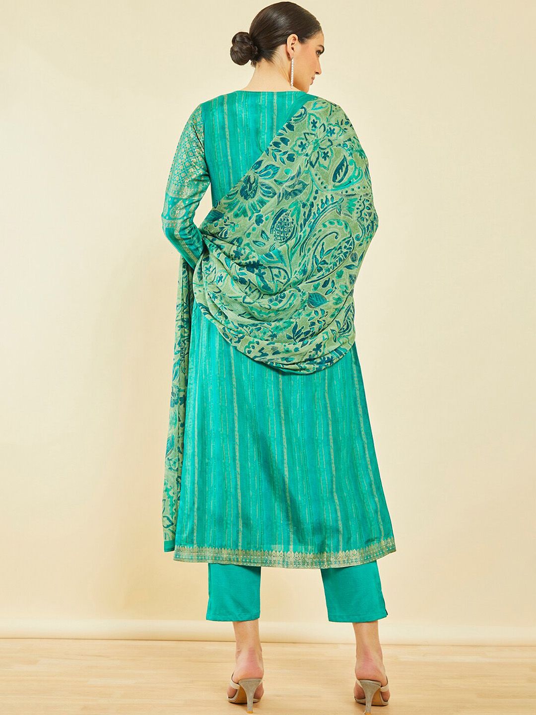 Dhiyona SO Women's Ethnic Motifs Woven Design Brocade Kurta with Trousers & Dupatta