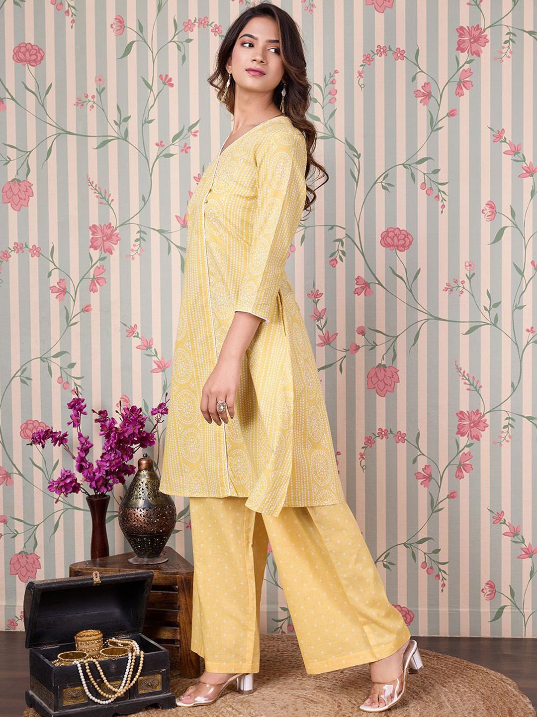Dhiyona OD  Bandhani Printed Angrakha Pure Cotton Kurta with Trousers