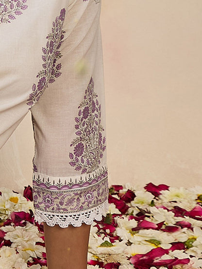 Dhiyona IE Women Floral Printed Regular Sequinned Pure Cotton Kurta with Trousers & With Dupatta