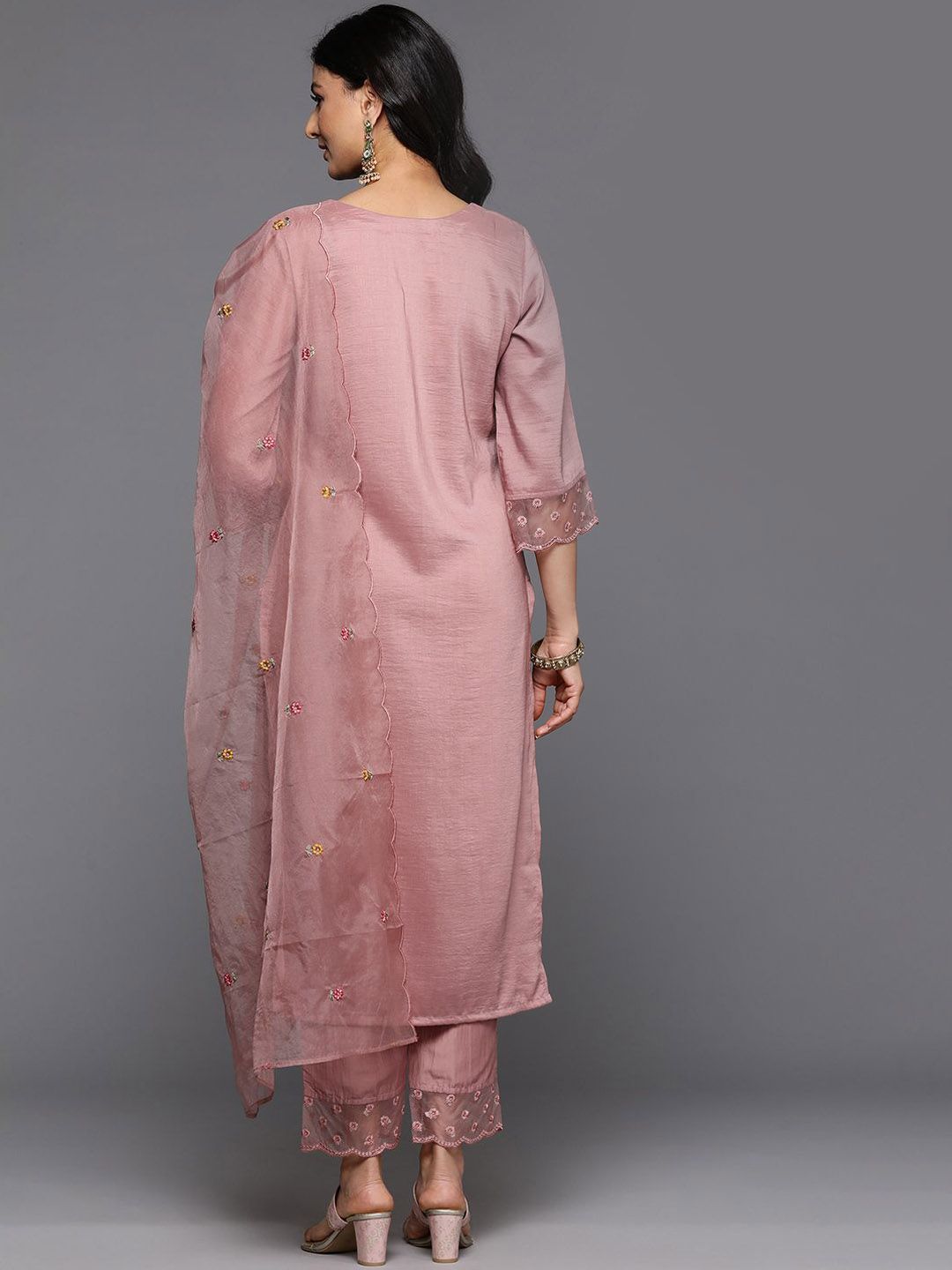 Dhiyona VA Women'sEmbroidered Straight Kurta & Trousers With Dupatta