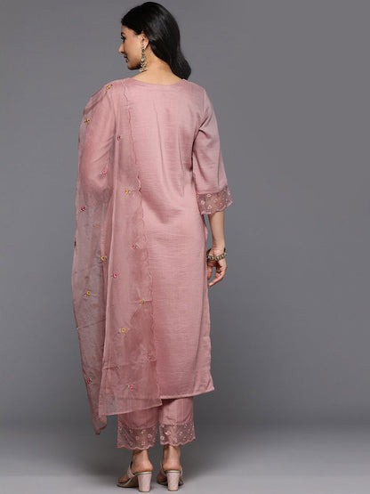 Dhiyona VA Women'sEmbroidered Straight Kurta & Trousers With Dupatta