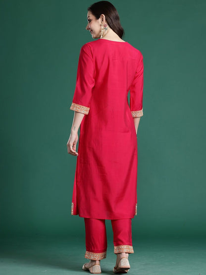 Women Ethnic Motifs Embroidered Kurta with Trousers