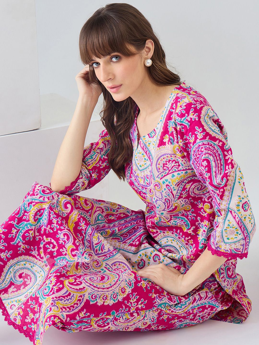 Women Paisley Printed Regular Pure Cotton Kurta with Trousers