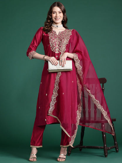 Women Embroidered Straight Kurta Set