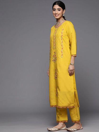 Dhiyona VA Women'sEthnic Motifs Embroidered Mirror Work Kurta With Trousers & With Dupatta