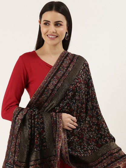 Dhiyona PA Women Black Floral Design Woven Shawl