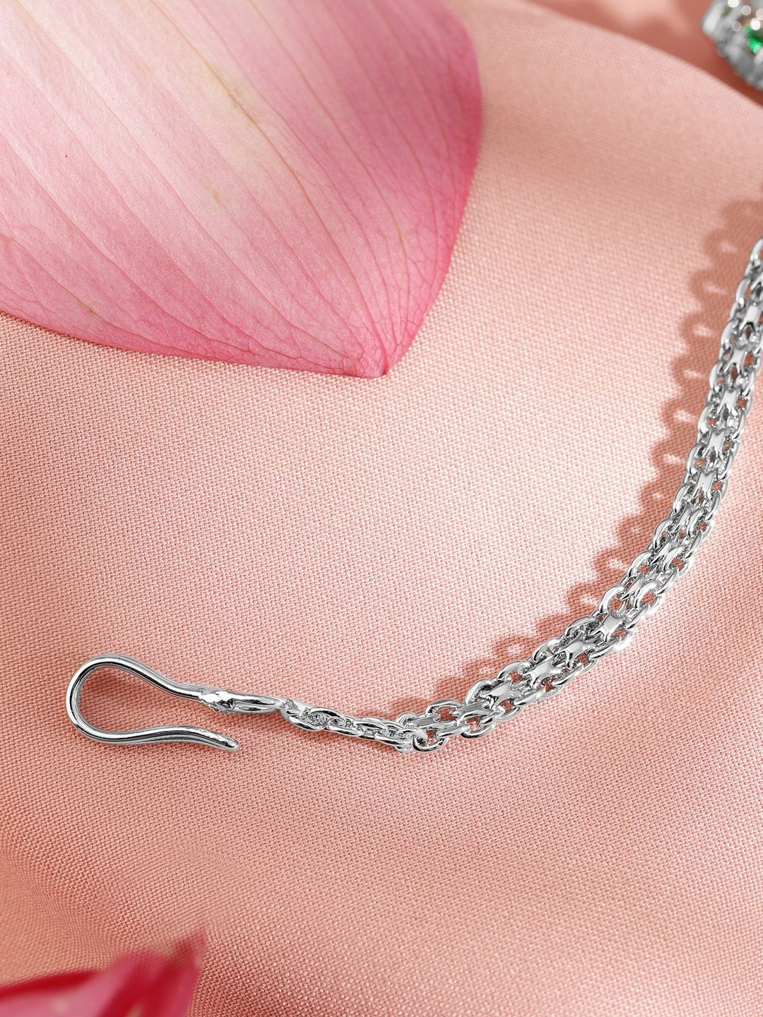 Dhiyona RJ Women's Rhodium-Plated Artificial Stones Studded Maang Tikka