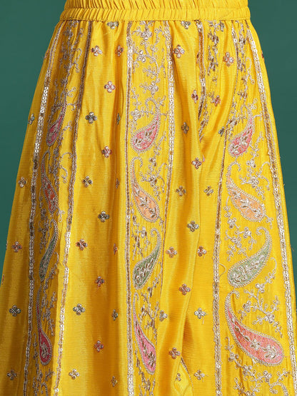 Dhiyona IE Paisley Embroidered Sequinned Kurta with Palazzos & With Dupatta